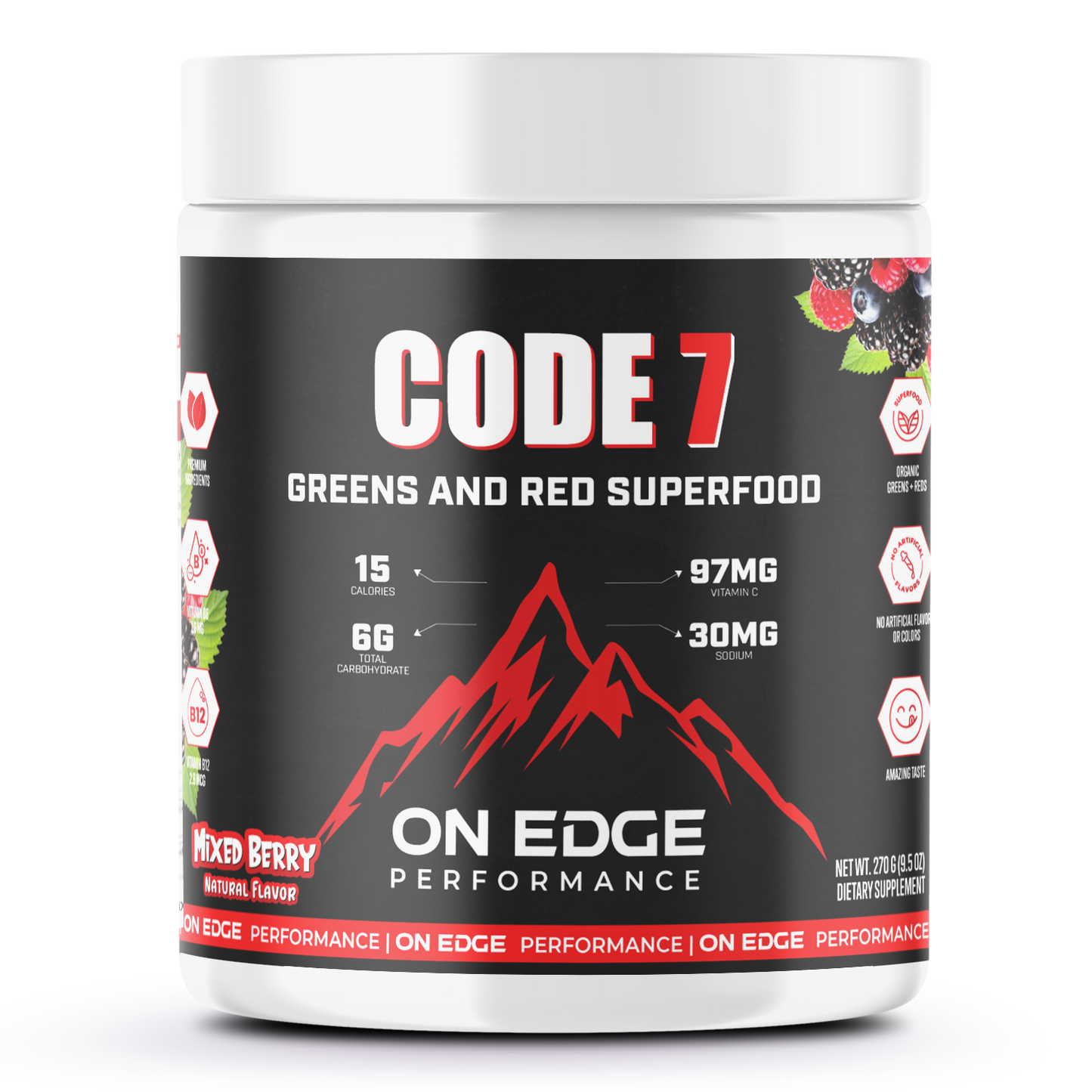 CODE 7 All - In/One Greens & Red SuperFood + Immune 270g Mixed Berry w/Natural Flavor